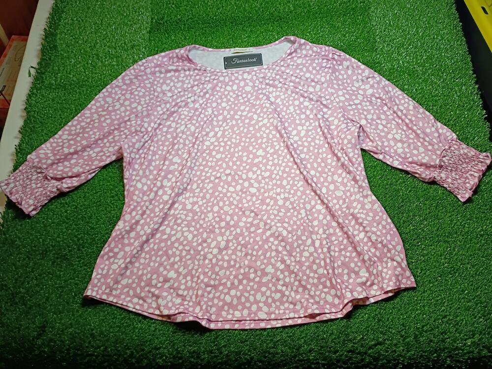 Charming Fantaslook Pink & White Dotted Blouse - NWT 3X